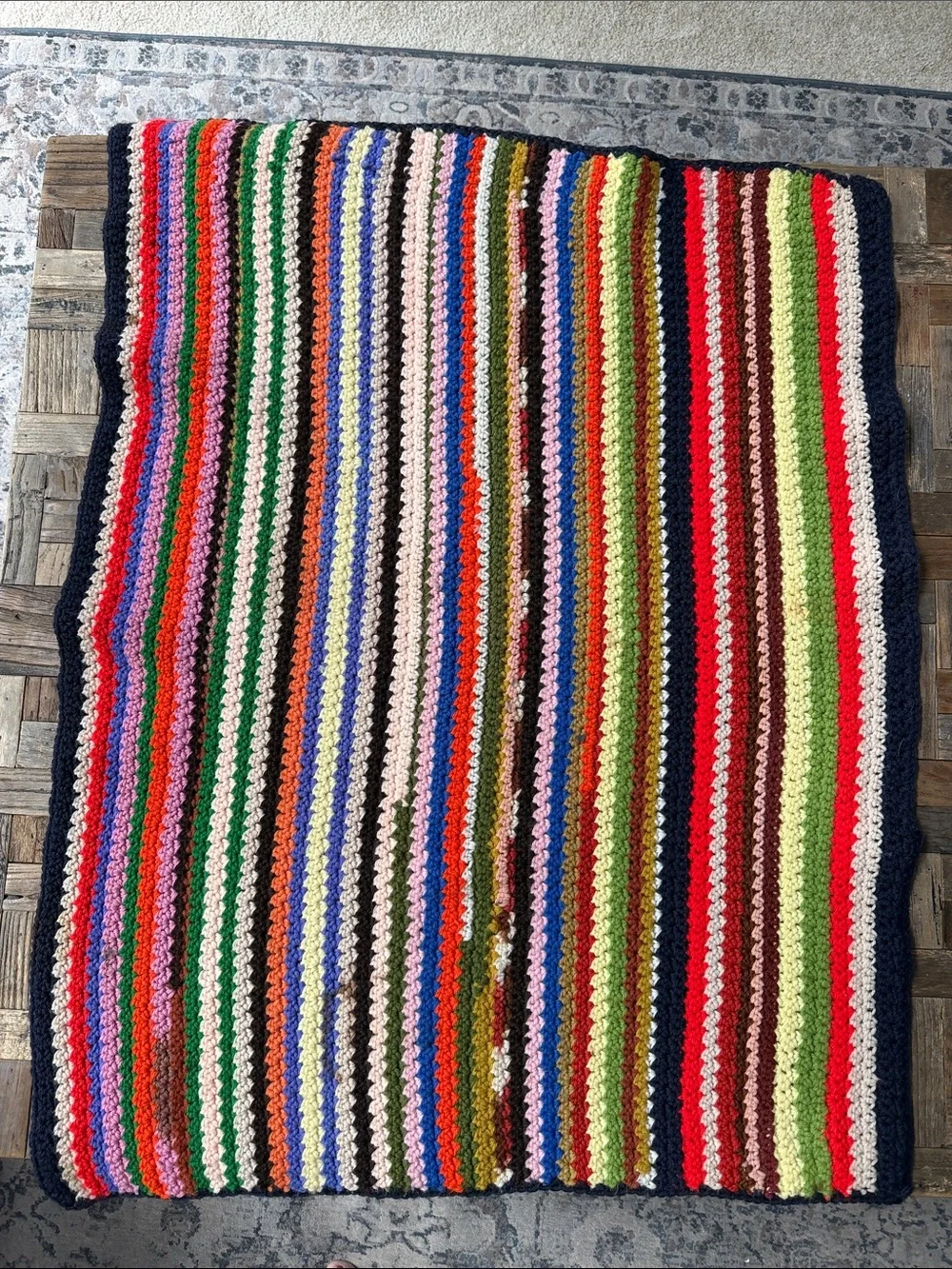 Multicolor Striped Crochet small Lap Blanket
